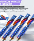 Front-angle view of four blue 1/8-inch shank O-flute CNC router bits with spiral upcut