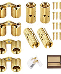 8 Pcs Brass Hidden Barrel Hinges 8 Mm Concealed Furniture Fittings With 180 Degree Opening For Jewelry Boxes Cabinets And Wood Craft Invisible Hardware For Wood Projects Durable Brass Hardware Set displayed with screws and box