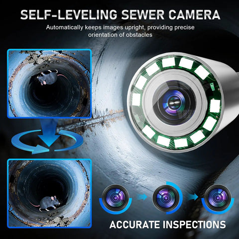 Heavy Duty Sewer Camera With 100ft Self Leveling Drain Scope And 9 Inch HD Screen DVR Recording 512Hz Transmitter Real Time Feed Night Vision Waterproof Pipe Inspection Kit For Home And Pro self-leveling lens for pipe inspection