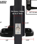 Heavy Duty Mechanical Push Button Keypad Lock With All Weather Coating fitted on door with dimensions shown