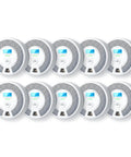 Real Deal Smoke Detector And Carbon Monoxide Combo Alarm 10 Pack With Ten Year Sealed Battery displayed in a row on a white background.