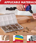 Rivet Nut Kit 200 Pcs SAE High Carbon Steel Zinc Plated Flat Head Nut Inserts Assortment with storage case and drill application