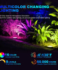 Four Pack 3W 12V RGB In Ground Landscape Lights With Remote Control IP67 Waterproof Pathway Lights illuminating garden plants.