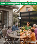 Weatherproof Metal Privacy Screen Panels For Outdoor Balconies Patios And Pools Black Louvered Design Built To Last, shown with a family dining outside enhancing privacy and seclusion.
