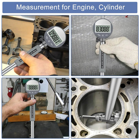 Digital Dial Indicator Bore Gauge 2 To 6 Inch Range With 0.01 mm 0.0003 Inch Precision, Deep Bore Measurement Up To 5.9 Inches, Carbide Anvils