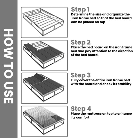 Steps to use the Straight Up Game Changer Queen Bunkie Board 60x80 Ultra Slim Bed Platform for mattress support.