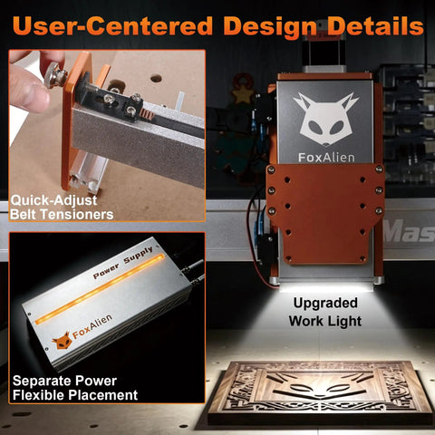 Beefy Desktop CNC Router Machine Featuring A 500W Brushless Spindle Built For Marathon Engraving And Milling Projects That Deliver Rock Solid Precision And Smooth Operation Right Out The Box For Serious Crafters Who Demand Top Tier Performance Daily, showcasing quick-adjust belt tensioners and upgraded work light.
