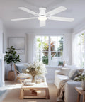 52 Inch Low Profile Ceiling Fan With Light For Low Ceilings White Flush Mount Quiet DC Motor in modern living room