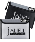 Two Pack Fireproof Money Bags With Zipper And Waterproof Seal 9.5 By 6.5 Inch Durable Silicone Coated Fiberglass Protect Cash Passport Keys And Valuables From Fire And Water In Black And Gray showing 4200°F rating