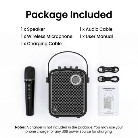 70W Portable PA Voice Amplifier For Classrooms, Public Speaking, And Karaoke With Wireless UHF Handheld Mic, Bluetooth 5.3, USB TF AUX, Guitar Input, Rugged Metal Black S100 package contents