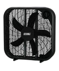 Black twenty inch box fan with three speed control for home, bedroom, and office, delivers customizable airflow for quiet comfort.
