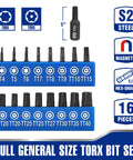Security Torx Bit Set 16 Piece in S2 Steel with Magnetic Tips, CNC Machined One Inch Shank, Tamper Proof Bits in Storage Box