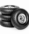 All Purpose 10 Inch Pneumatic Tire And Wheel Set For Cart Dolly Hand Truck Generator Lawn Mower Garden Wagon 4.10 By 3.50 By 4 Size Five Eighth Inch Axle Bore Double Sealed Bearings Four Pack