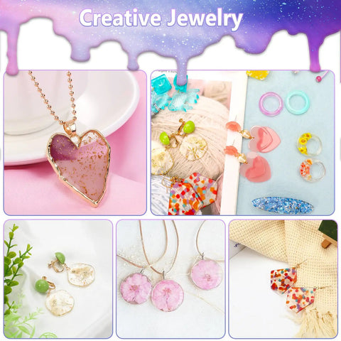 UV Resin Jewelry Kit With 300G Crystal Clear Resin, UV Lamp, Molds, Glitter, Foil, Paper And Flowers All In One DIY Starter Kit jewelry examples