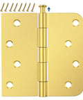 Three Pack Brushed Gold Exterior Door Hinges Four Inch With Five Eighth Inch Radius And Square Corners Removable Pin Heavy Duty