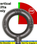 Close-up of a 10 Pack Industrial Grade No-Shoulder Lifting Eye Bolt for vertical lifts, carbon steel, ASME B18.15 certified.