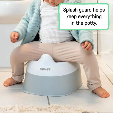Toddler Potty Training Seat With Removable Washable Bowl And Sturdy Non Slip Base For No Sweat Bathroom Changes Raised Splash Guard Keeps Boys Dry Wide Stable Stand Kiddo Friendly For Ages 18 Months Plus Clean White And Slate Grey Smooth Going Gear
