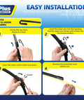 Easy installation guide for Deadly Smooth 22 Inch Windshield Wiper Blades 2 Pack showing J-hook arm attachment steps.