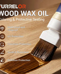 All In One Water Based Walnut Wood Stain And Sealer With Attached Brush, applying wood finish, protective coating on wood surface.