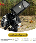 Forestry Safety Helmet With Built In Visor Mesh Face Shield And Ear Muffs 4 In 1 Chainsaw Safety Hard Hat for wood cutting shown in forest.