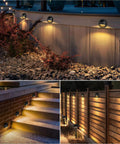 All-In-One Low Voltage Deck Lighting Kit With 60W Transformer illuminating a fence, steps, and garden with warm white light