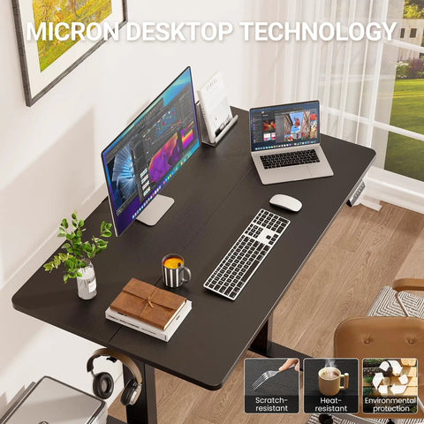47.2 Inch Standing Desk With Adjustable Height And Wood Top For Home Office And Gaming setup with monitor, laptop, and accessories
