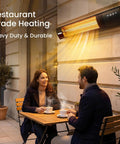 Electric Patio Heater With Remote Control 1500W Outdoor Infrared Wall Mounted heating patio with couple seated outside