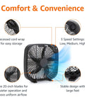 Three Speed Box Fan For Bedroom With Carry Handle Portable Black 20 Inch With Powerful Airflow And Lightweight Design 67 Watts