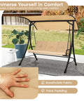3-Seat Outdoor Porch Swing With Adjustable Canopy And Weatherproof Cover, Thick Cushions And Padded Armrests On A Sturdy Metal Frame
