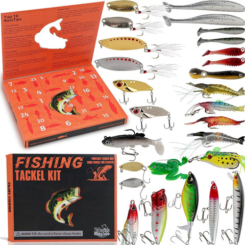 27-Piece Fishing Lures Kit with hard and soft baits for bass, trout, pike, deep diving crankbaits in premium gift box