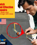 Person using Stic-Tite Aluminum Radiator Repair Tool For Leaks And Damage, Durable Heat Resistant Epoxy Solder Kit on radiator