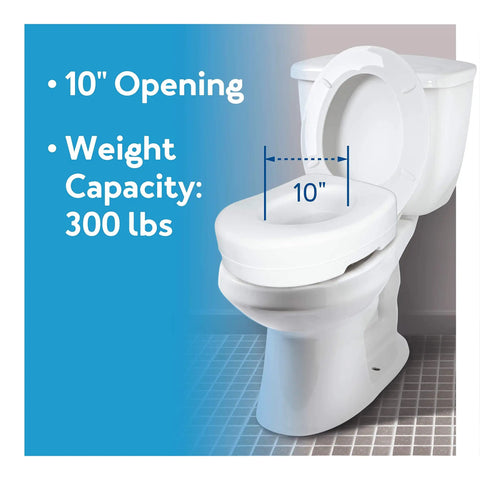 5.5 Inch Toilet Seat Riser For Seniors And Recovery, Raised Toilet Seat Supports Up To 300 Lbs, Slip-Resistant Universal Fit shown on toilet