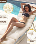 Outdoor Chaise Lounge Chair Cushion Waterproof Memory Foam Replacement With Secure Ties, Thickened 4.7 Inch for Poolside Patio.
