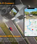4K Ultra HD GPS Dash Cam With 2.4 Inch LCD displayed with smartphone app showing map and road data for WiFi and GPS connectivity.