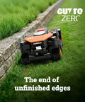 Landroid Vision Cloud 4WD Robot Lawn Mower No Perimeter Wire For One Acre With AI Obstacle Avoidance trimming edge of stone wall.