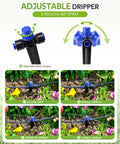 Adjustable dripper from 15 Piece Quick Connect Drip Irrigation Emitters Kit for One Quarter Inch Tubing in various spray modes