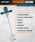 Powerful 2300W Electric Cement Mixer Handheld With 6 Speed Settings, 110V Portable Mortar Mixer Package Contents