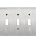 Stainless Steel Wall Plate For Toggle Switches 3 Gang 4.50 By 6.38 Inches Corrosion Resistant Cover For Rotary Dimmers And Lights Switches Brushed Silver Finish UL Listed Built Tough Industrial Grade