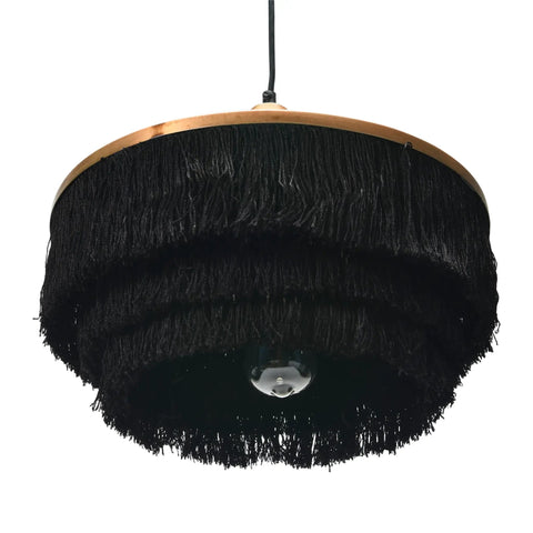 Black Metal Fringe Pendant Light With Three Tiers For Dining Or Kitchen, Mid Century Modern Glam Hanging Ceiling Fixture