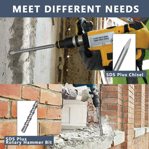 12 Piece SDS Plus Rotary Hammer Drill Bit And Chisel Set, 6 Inch used on concrete wall and brick for construction