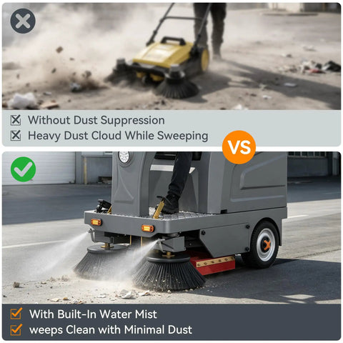 51 Inch Ride On Commercial Floor Sweeper With 27 Gallon Hopper And Powerful 800W Motor. This Big Duty Machine Boasts A Wide Path For Fast Cleaning In Warehouses And Factories. Get Ready To Sweep Up Messes Like A Boss With This Pro Grade Equipment.