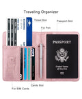 Open RFID Passport Holder For Travel Wallet With Pen Loop Elastic Closure And PU Leather Card Holder Passport Book Cover, rose gold accents