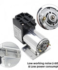 DC 12V oil-free vacuum pump with mounting bracket; silver motor and black control unit