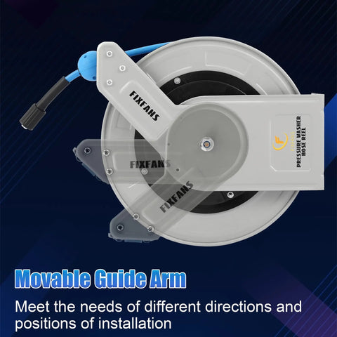 Heavy Duty 100 Ft Retractable Pressure Washer Hose Reel With Auto Rewind One Quarter Inch Hose Wall Mounted 3600 PSI Compatible