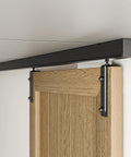 Ceiling Mount Box Rail Barn Door Hardware Kit Heavy Duty Steel Sliding Track for Interior and Exterior Doors installed view