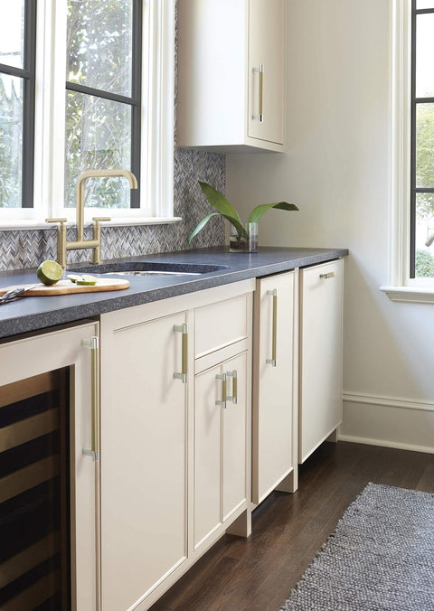 Modern kitchen with Contemporary Polished Nickel And Golden Champagne Cabinet Knob For Cabinets And Furniture, Esquire Series 2 And Five Eighths Inch Diameter Drawer Knob, Sleek Modern Hardware, 1 Pack on cabinets.