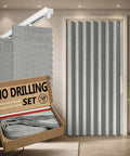 Accordion Door Curtain With Adhesive Track 100 Percent Blackout For Bedroom Closet Or Room Divider Gray 43 Inch Wide By 78 Inch Long Faux Linen Look No Rod Needed Easy Install Interior Doorway Curtain installed view