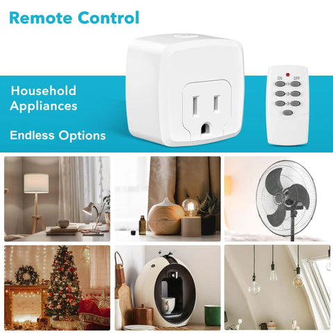 Remote Control Outlet With 100 Ft RF Signal Wireless On Off Plug For Household Appliances Battery Included 15 Amp 1875 Watt