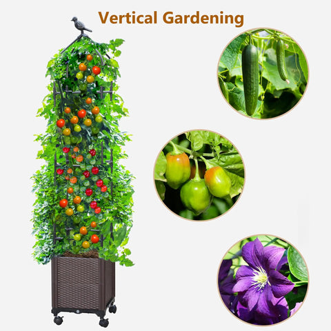 2 Pack Raised Garden Bed Planter Box With Trellis 63 Inch Tall Outdoor Tomato Planters For Climbing Vegetables Flowers And Vines Tomato Cage With Wheels