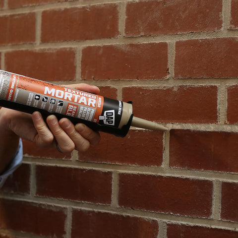 Applying Textured Mortar Filler And Sealant For Concrete And Masonry, Premium Elastomeric Latex Caulk, Beige, 10.1 Oz to brick wall